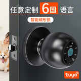 Smart Fingerprint Ball Lock with Tuya WiFi, Password Access for Bedroom Wooden Doors